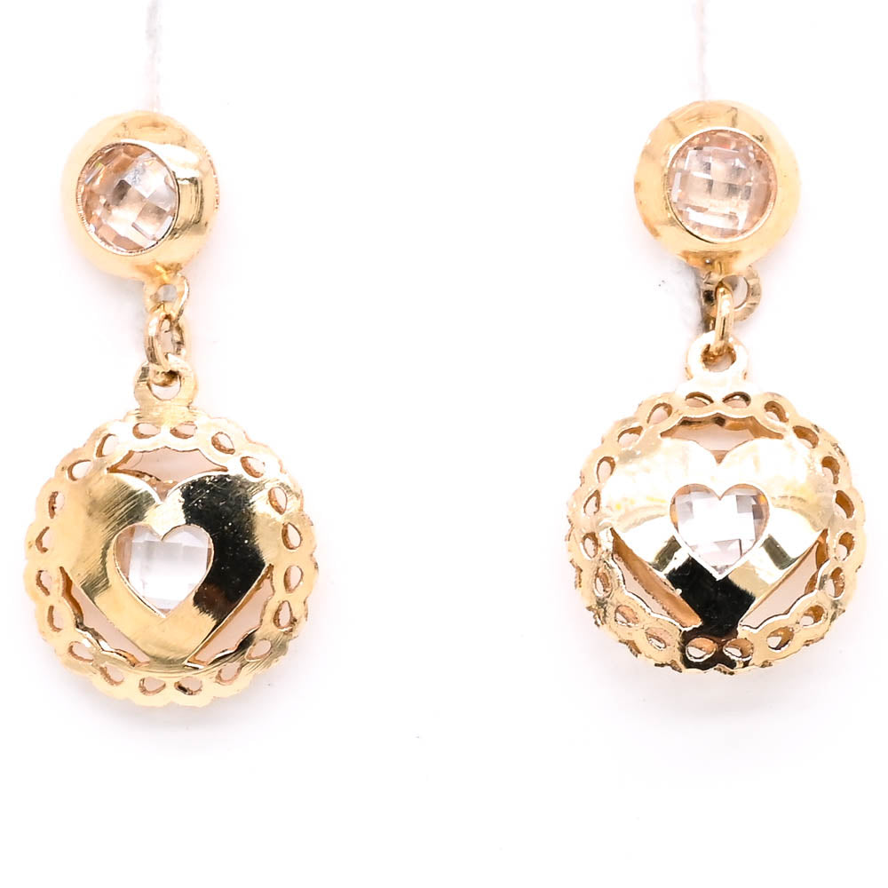 10KT Yellow Gold C.Z Dangle Earrings.
