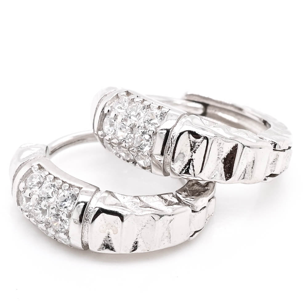 Sterling Silver C.Z 14mm Huggie Earrings.