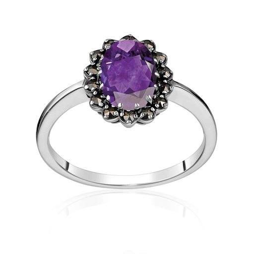 Sterling Silver Amethyst & Marcasite Ring.