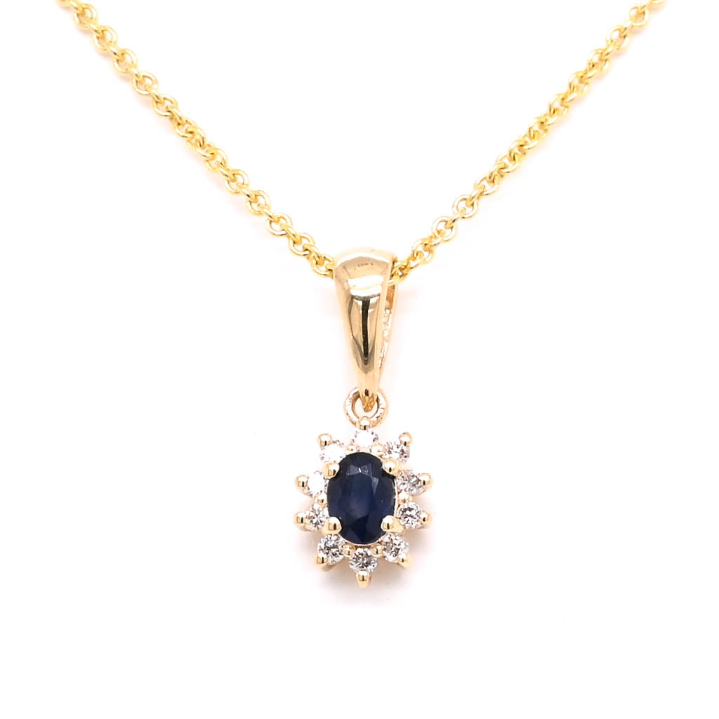 14KT Yellow Gold 18" Blue Sapphire & Diamond Necklace.