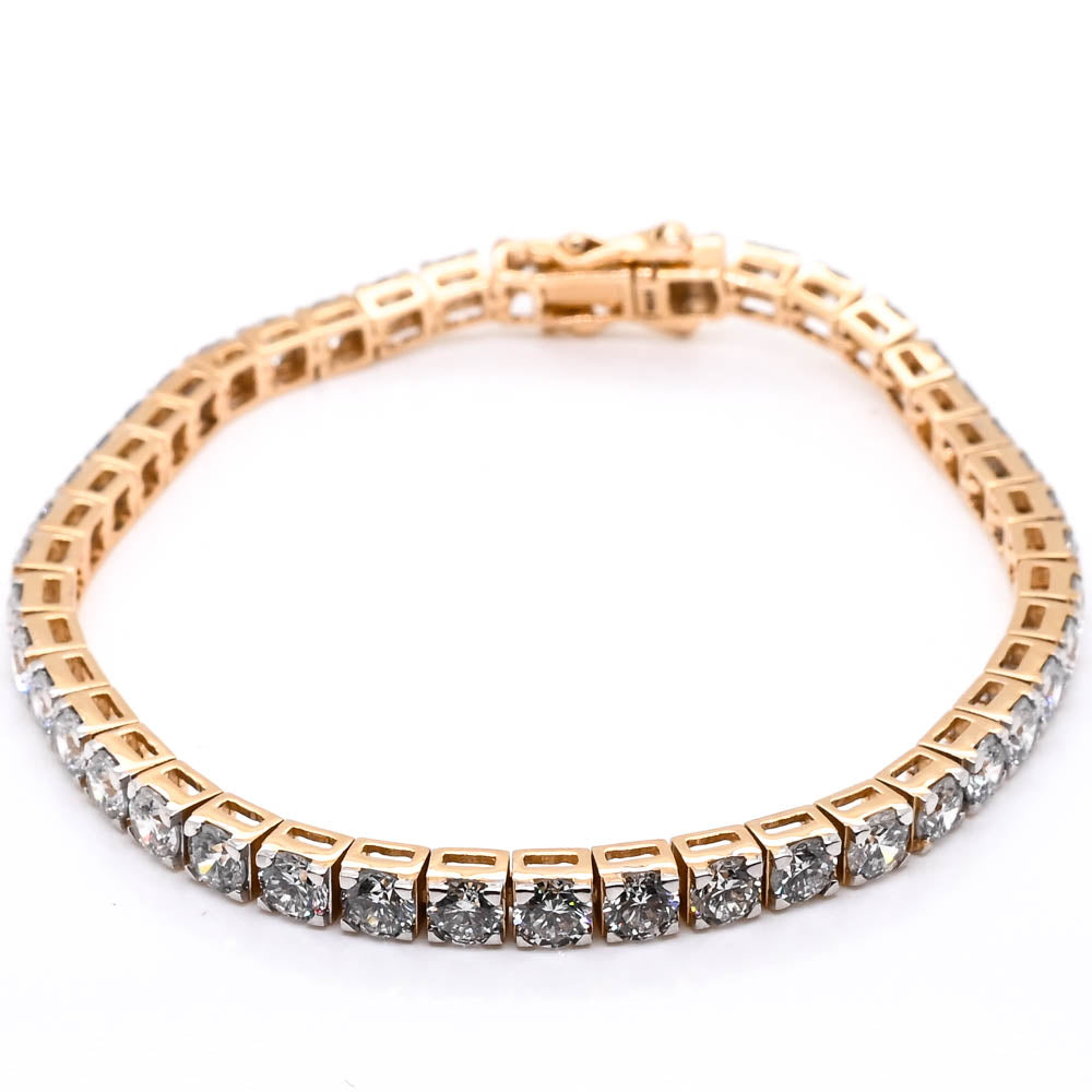 14KT Yellow Gold 7.75" 9.70CTW Round Brilliant LAB GROWN Diamond Tennis Bracelet.