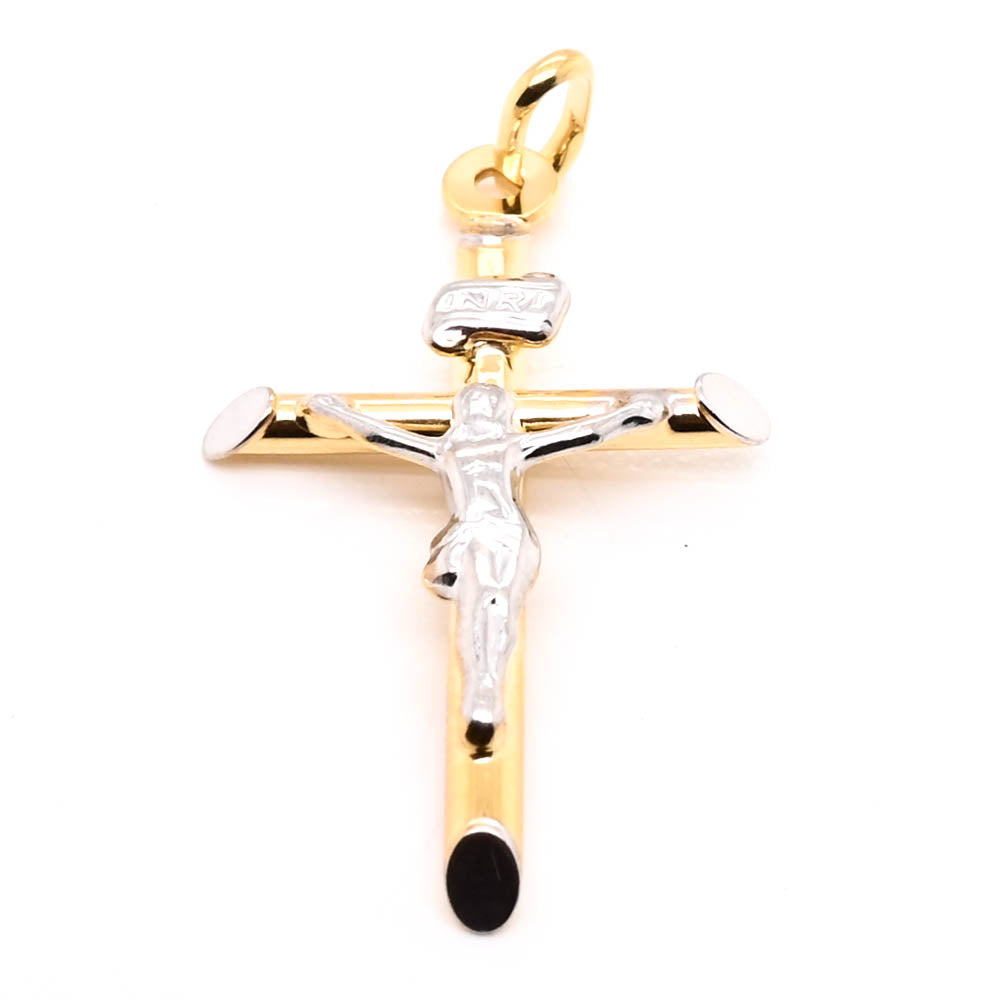 14KT Yellow & White Gold 32x16mm Crucifix Pendant.