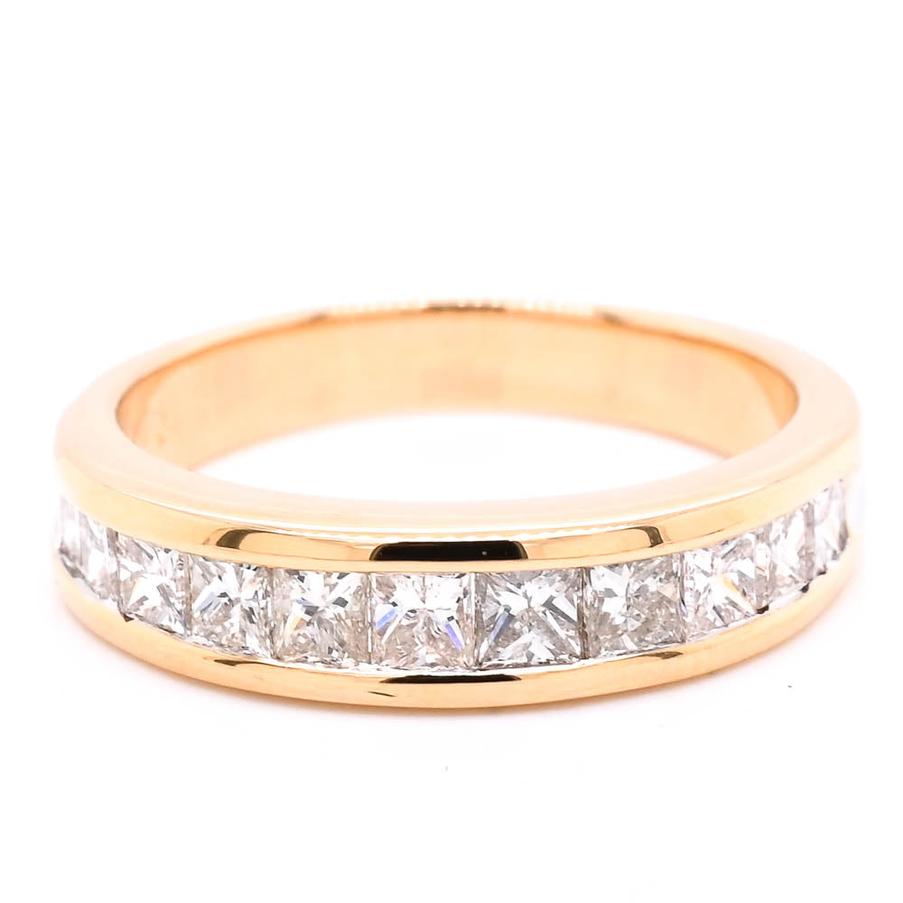 14KT Yellow Gold 1.00CTW Princess Cut Chanel Set Wedding Band.