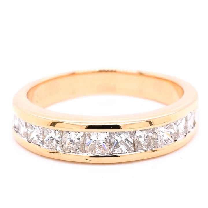 14KT Yellow Gold 1.00CTW Princess Cut Chanel Set Wedding Band.
