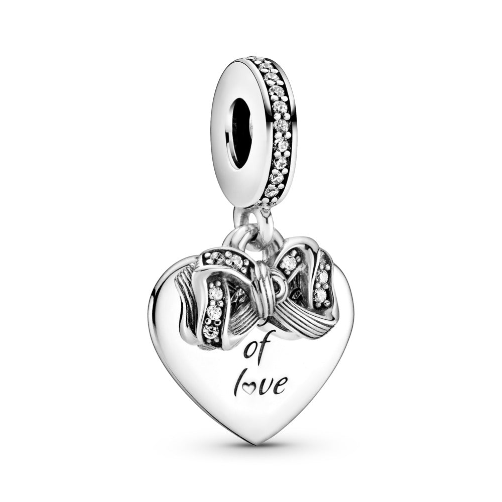 Pandora Bow and heart sterling silver dangle with cle