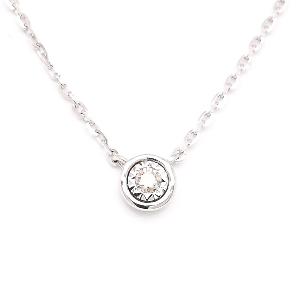 14KT White Gold 18" 0.02CT Diamond Bezel Set Necklace.