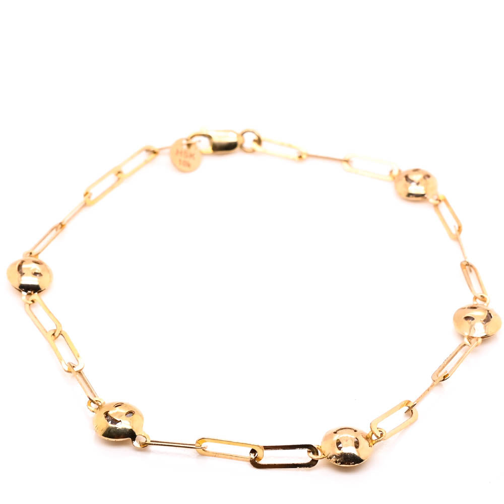10KT Yellow Gold 7.75" C.Z Smiley Face Paper Clip Bracelet
