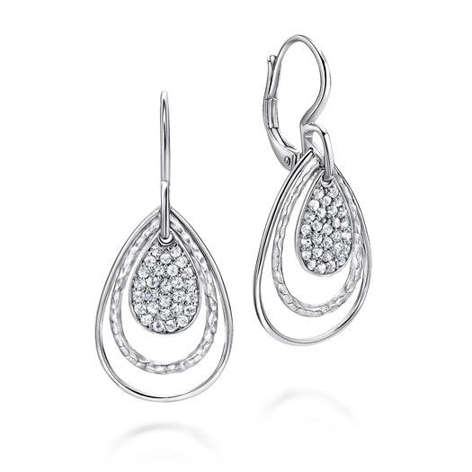 Gabriel & Co Sterling Silver White Sapphire Pendant Trio Lever Back Earrings