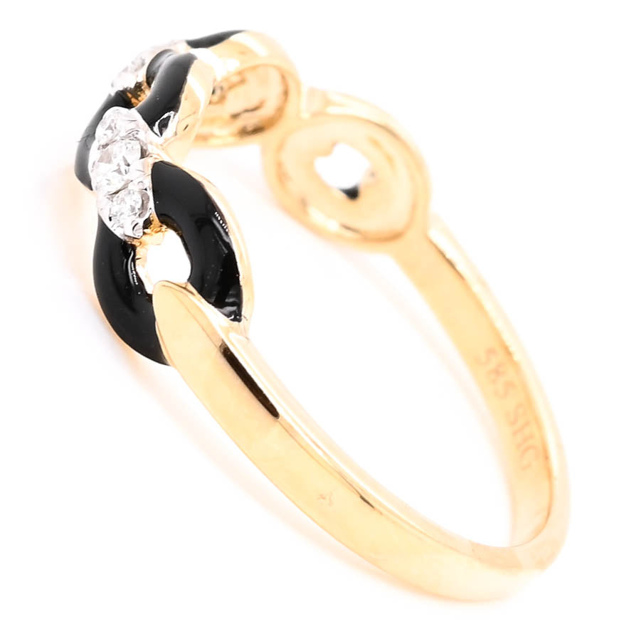 14KT Yellow Gold 0.14CTW Diamond & Black Enamel Infinity Ring.