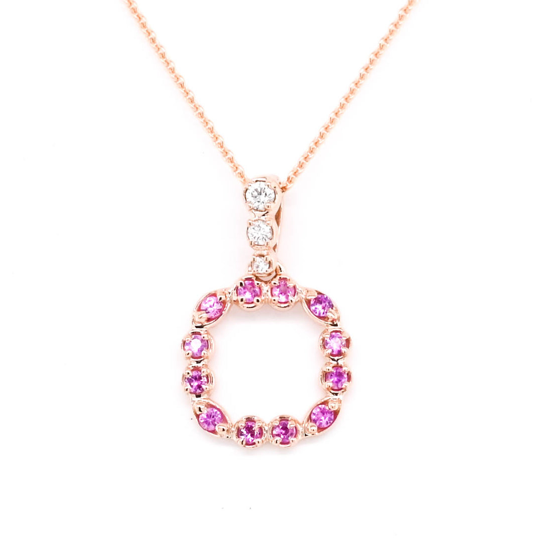 Fire and Ice 10KT Rose Gold 18" Pink Sapphire and Canadian Diamond Necklace.