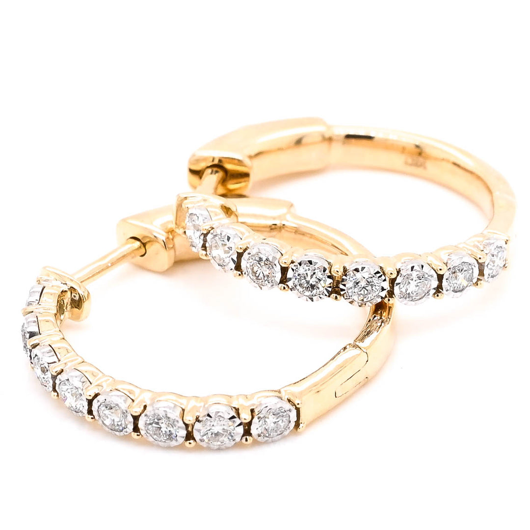 14KT Yellow Gold 0.35CTW CTW Small Hoop Style Backing Diamond Earrings