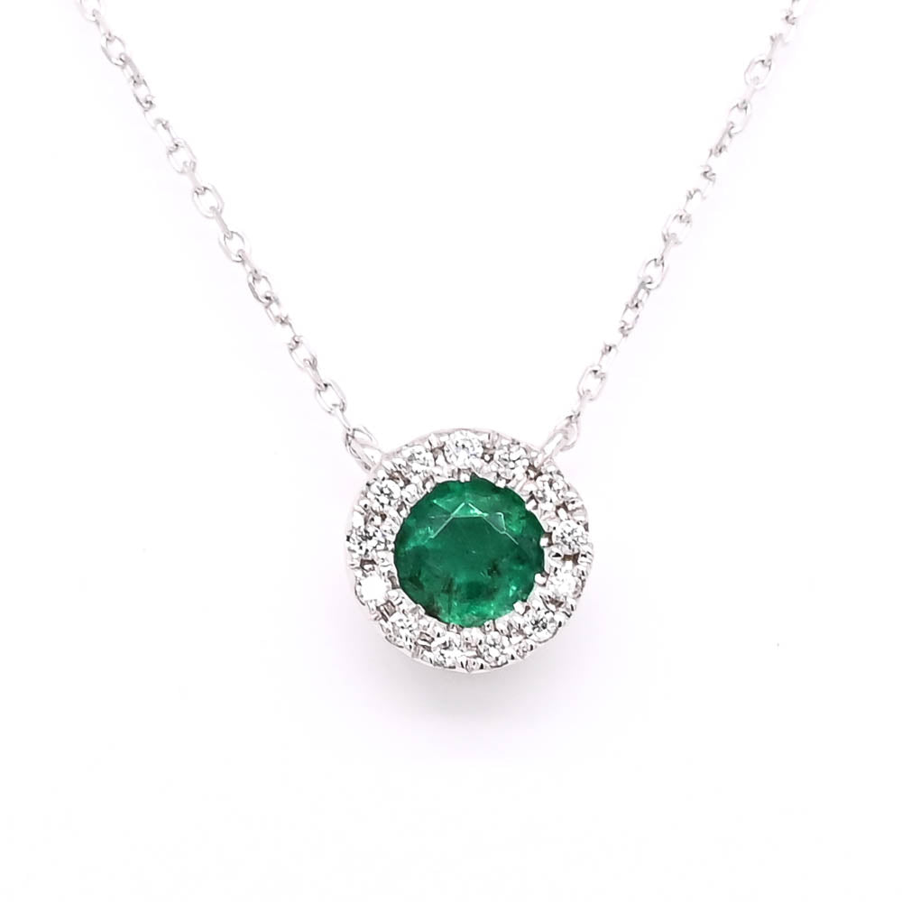 14KT White Gold 18" 0.25CT Emerald and Diamond Necklace.