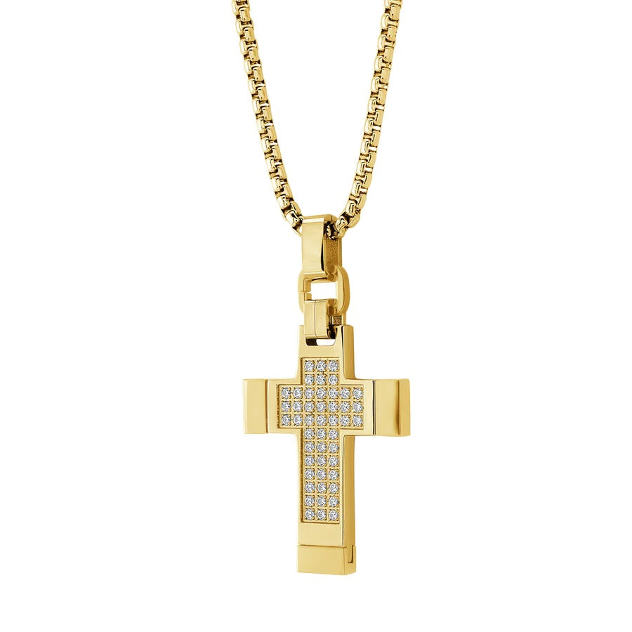 Italgem Steel 22" Stainless Steel IP Plated C.Z Cross Necklace.
