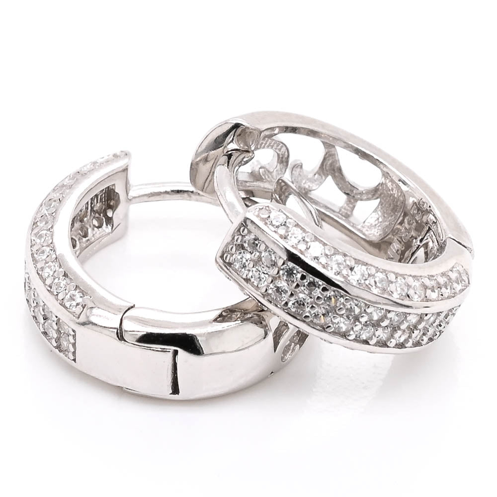 Sterling Silver 15mm C.Z Huggie Earrings.