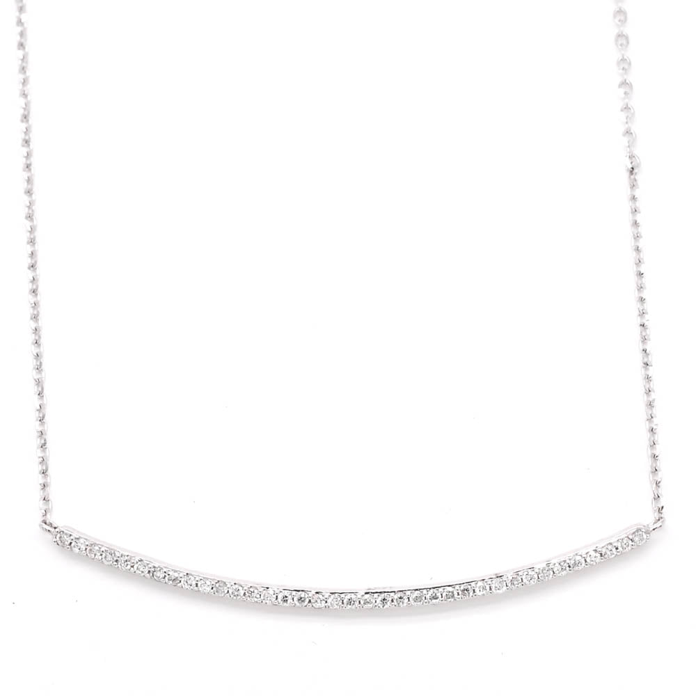 14KT White Gold 16" 0.10CTW Diamond Smiley Bar Necklace.