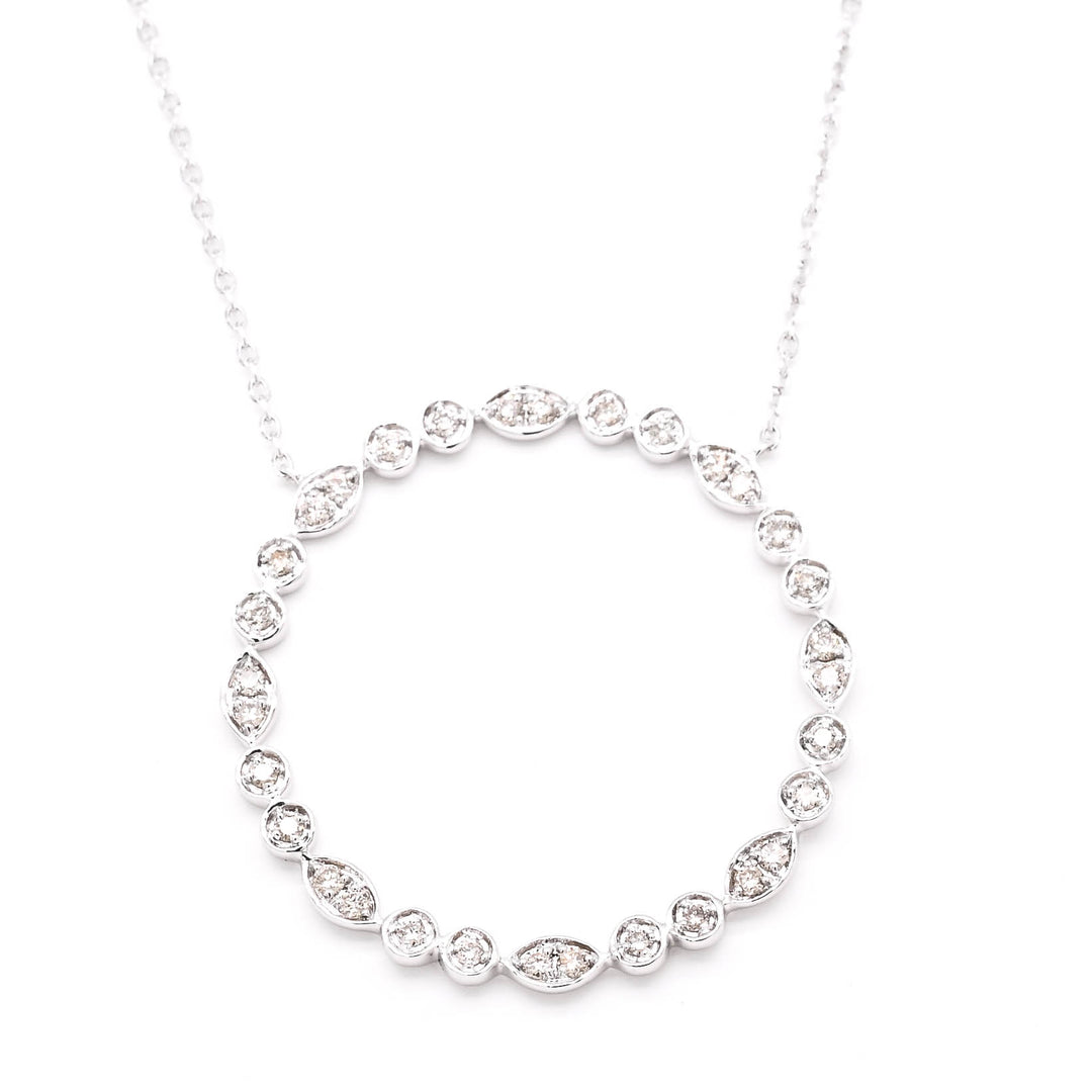 14KT White Gold 16" 0.25CTW Circle of Love Diamond Necklace.
