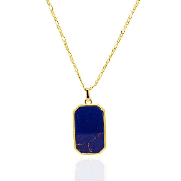 Sterling Silver Gold Vermeil 22" Lapis Tag Necklace.