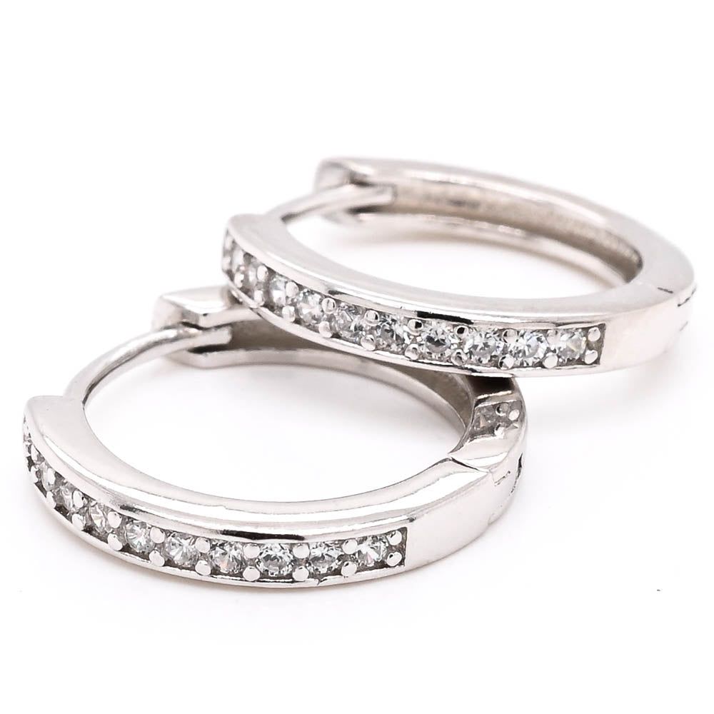 Sterling Silver 13mm C.Z Huggie Earrings.