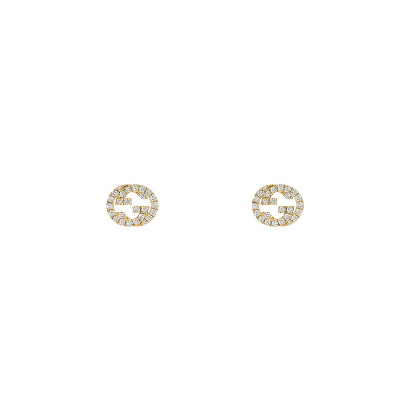 Gucci 18KT Yellow Gold 0.34CTW Diamond Inerterlocking Stud Earrings.