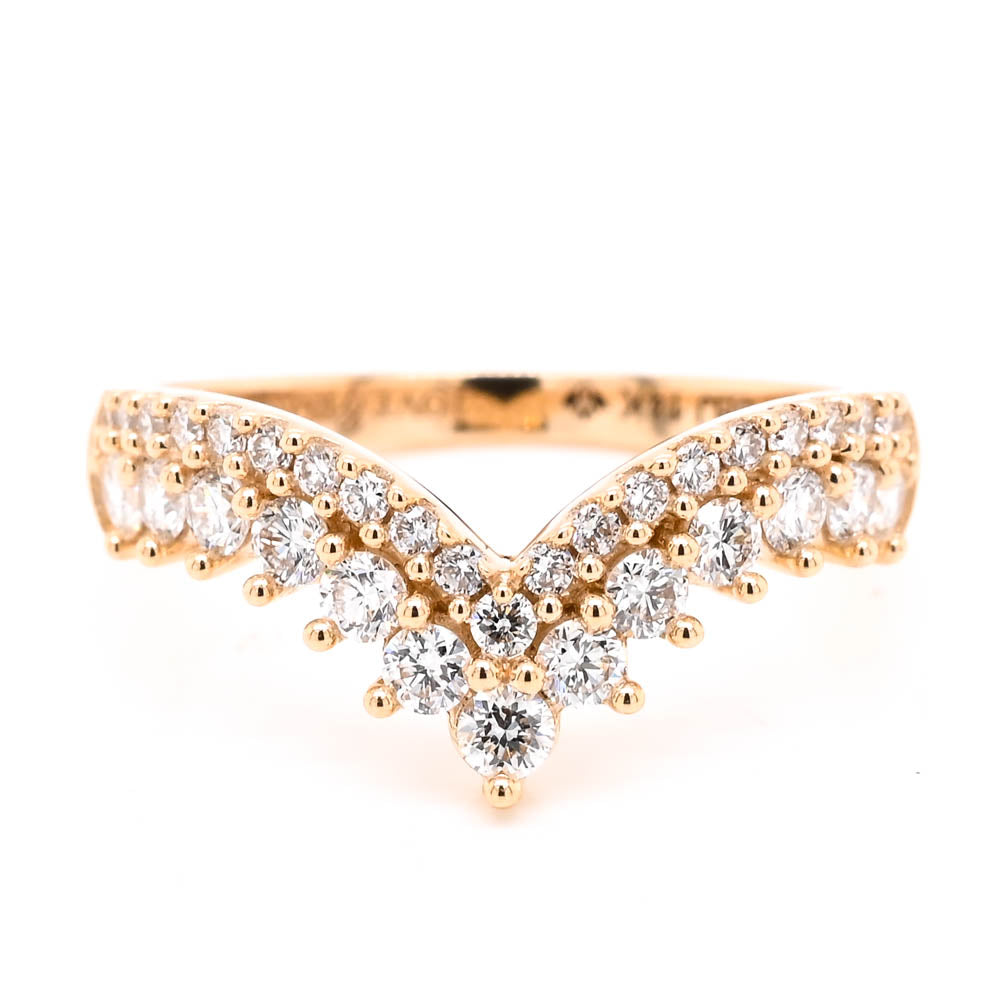 14KT Yellow Gold 0.65CTW Lab Created Diamond Chevron Ring.