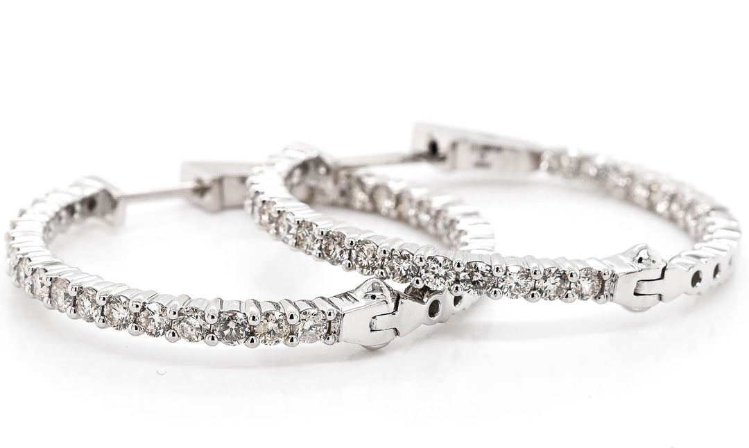Oval 14KT White Gold 1.80CTW CTW Hoop Style Backing Diamond Earrings