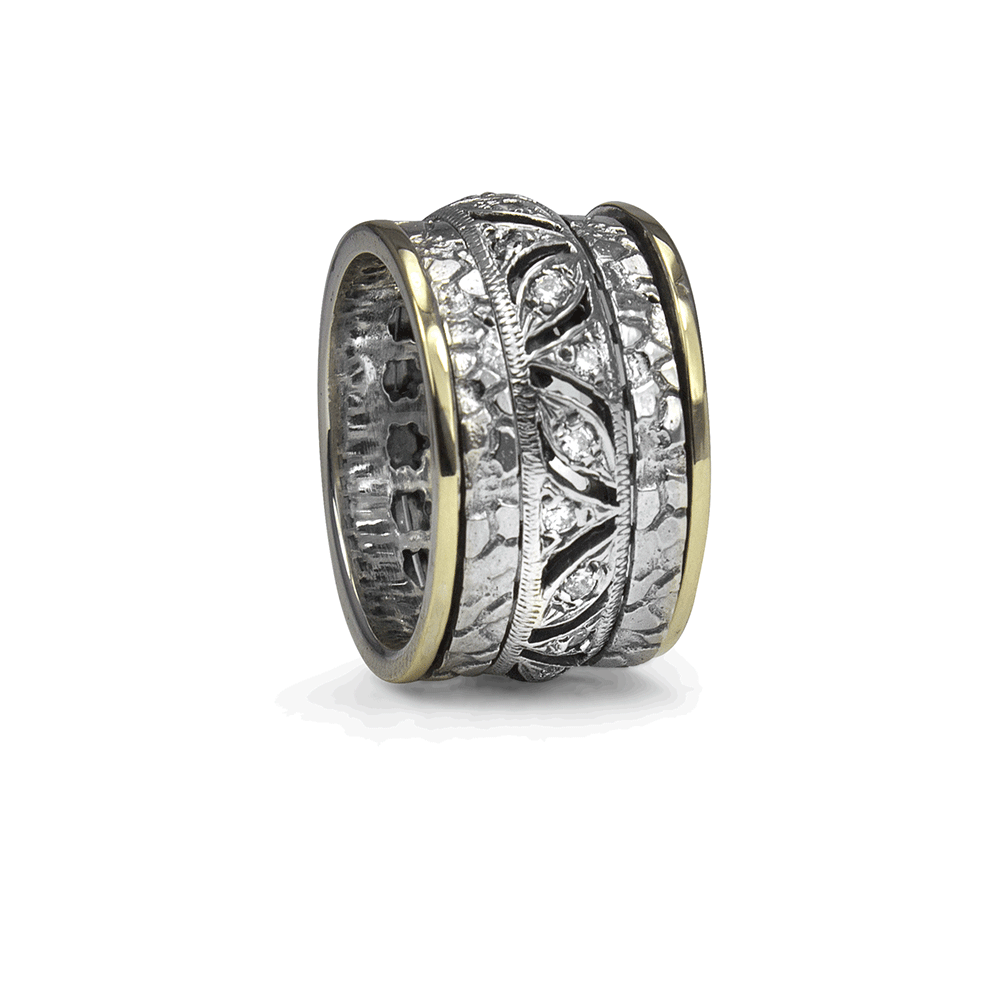 Infinity Meditaiton Ring. Sterling Silver, 9KT Gold, and C.Z. Size 7.