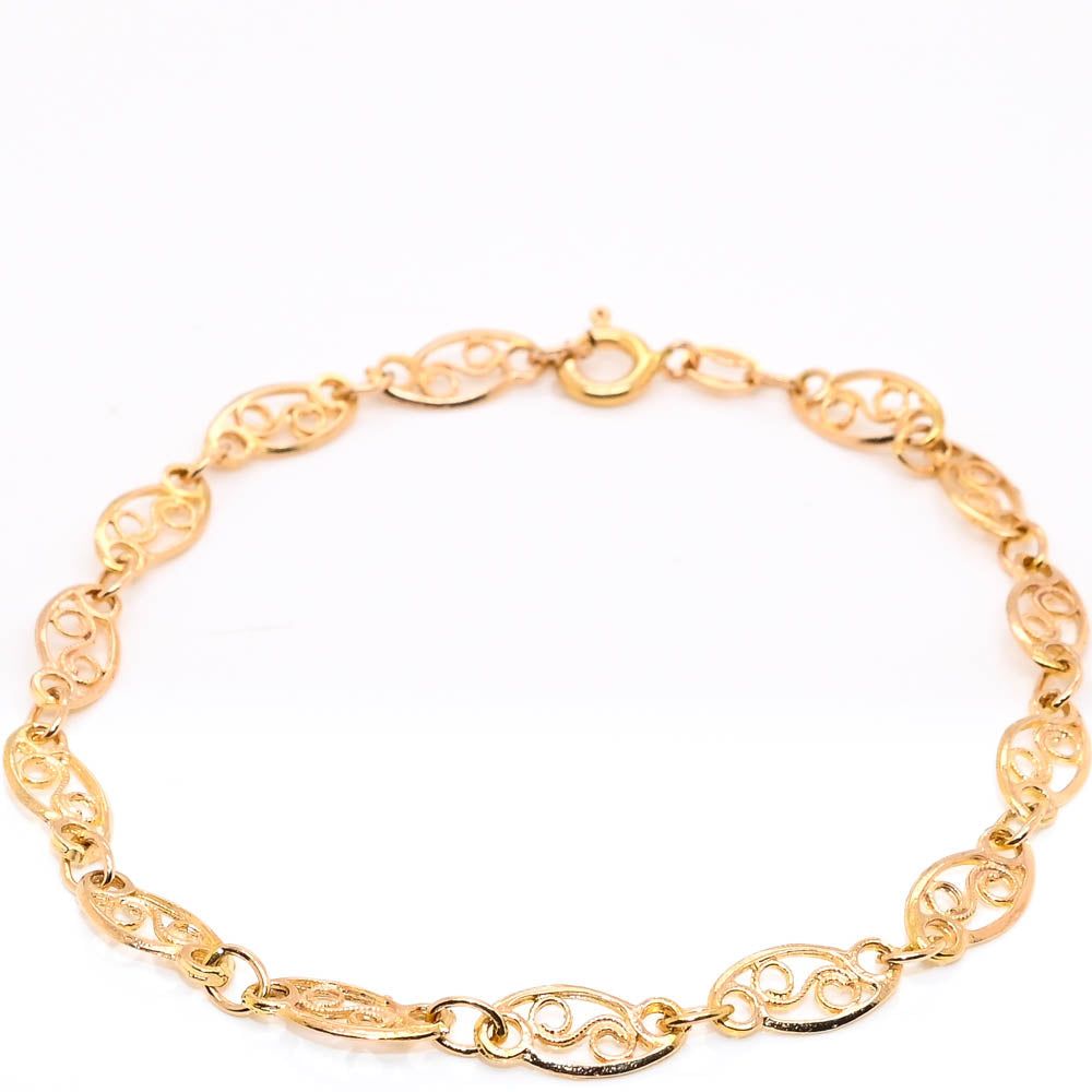 14KT Yellow Gold 8" 5mm Fancy Link Gold Bracelet.