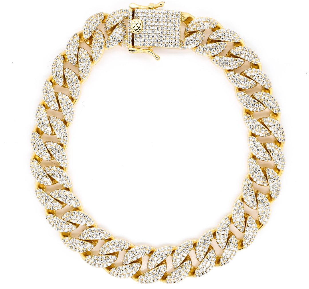 Sterling Silver Yello Gold PVD Plated 9" 12MM C.Z Bracelet.