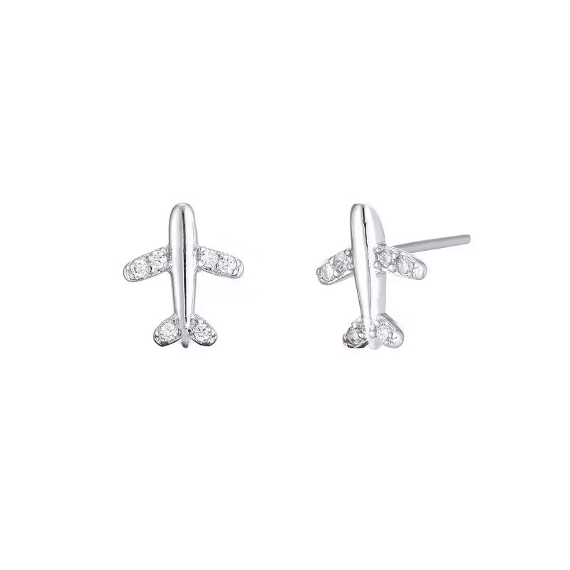 Sterling silver C.Z Air Plane Stud Earrings.