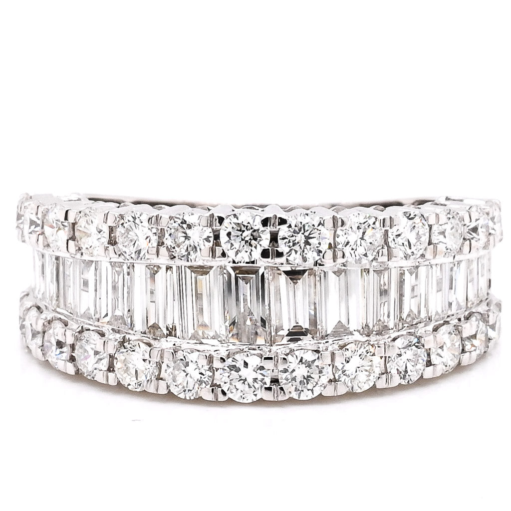 14KT White Gold 2.52CTW Baguettes and Round Diamond Band.