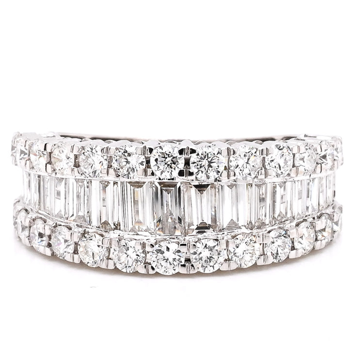 14KT White Gold 2.52CTW Baguettes and Round Diamond Band.