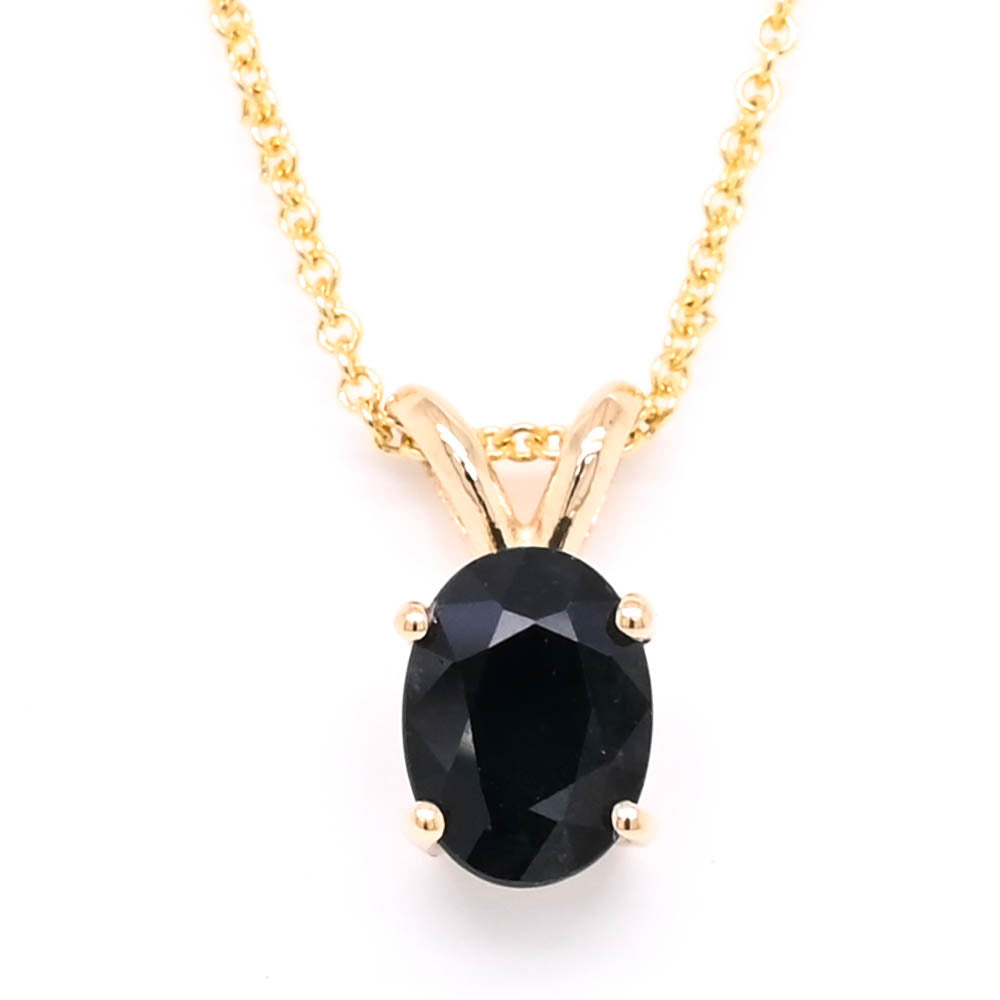 14KT Yellow Gold 18" 1.00CT Oval Shape Blue Sapphire Solitaire Necklace.