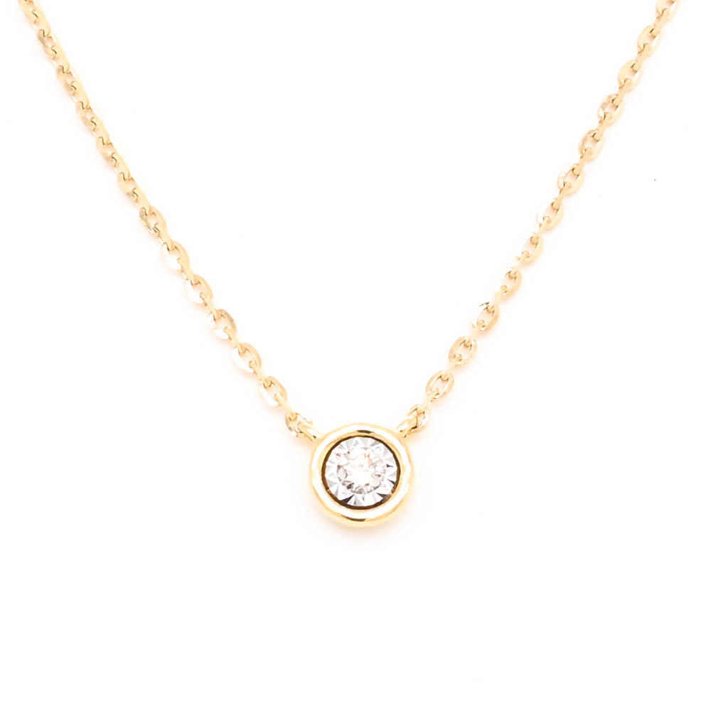 14KT Yellow Gold 18" 0.02CT Diamond Bezel Set Necklace.