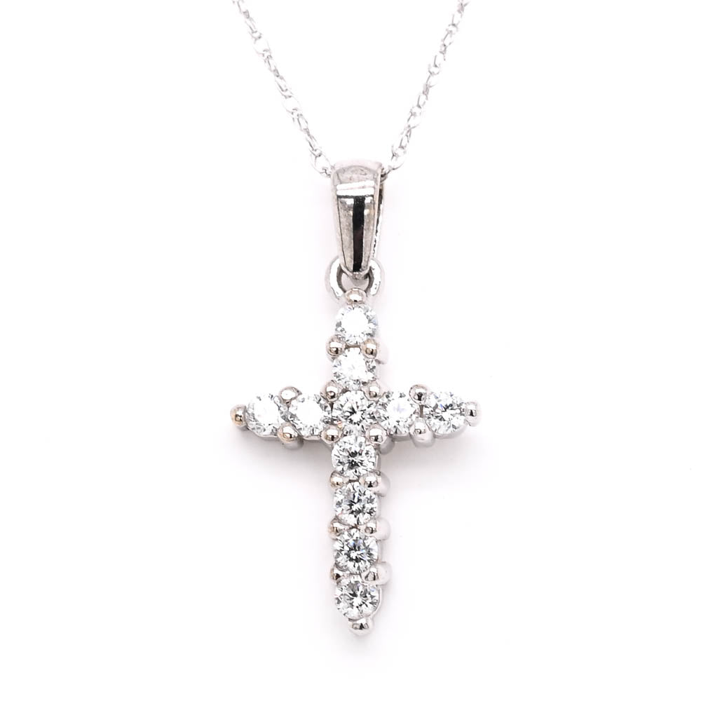 10KT White Gold 18" C.Z Cross Pendant