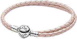 Pandora Silver leather bracelet, double, pink