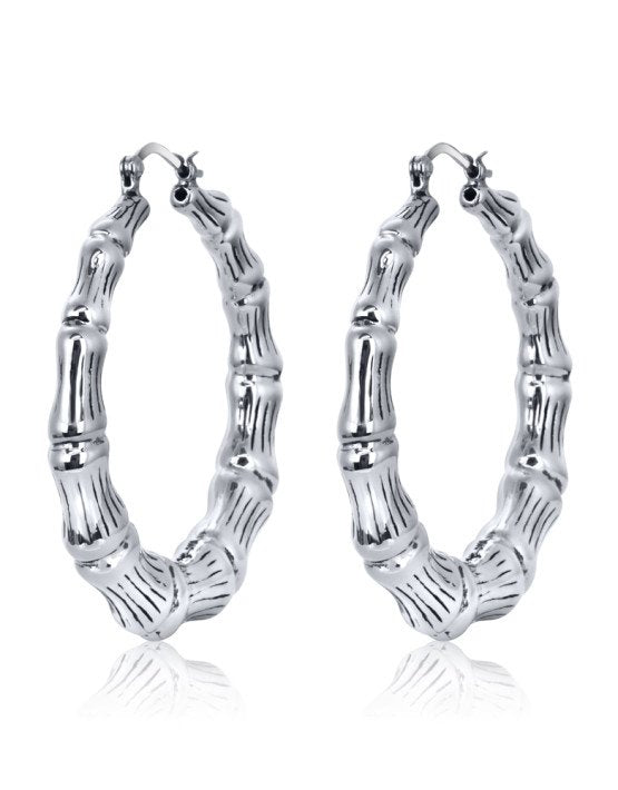 Larus Sterling Silver 45mm Bamboo Inspired Hoop Earrings.