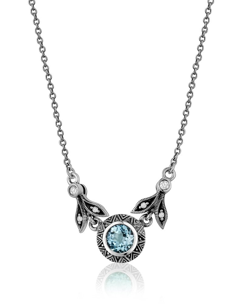 Larus Sterling Silver 18" Blue Topaz & Marcasite Necklace.