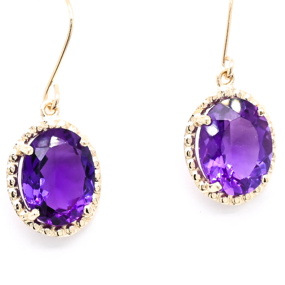 10KT Yellow Gold Amethyst Drop Earrings.
