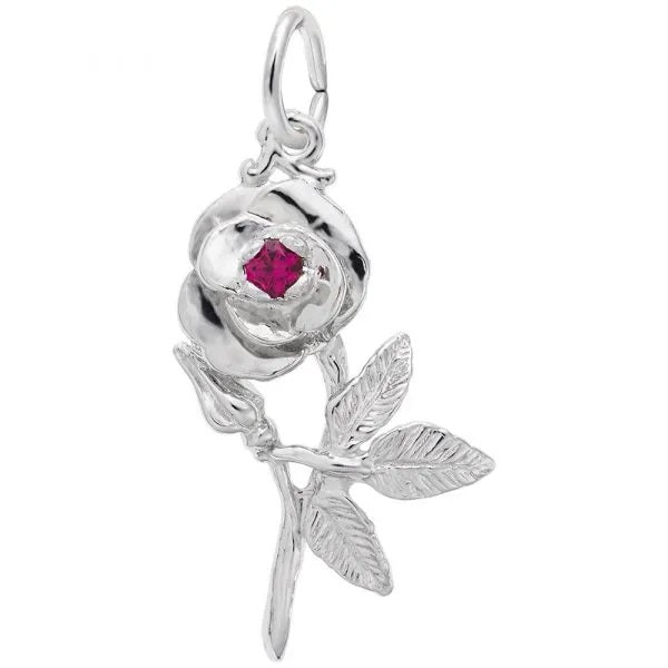Rembrandt Sterling Silver Rose with Red Stone Charm.