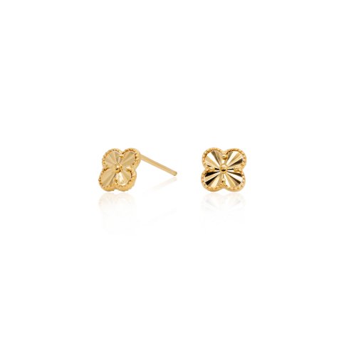 Sterling Silver Diamond Cut Flower Designer Inspired Vancleef Stud Earrings.