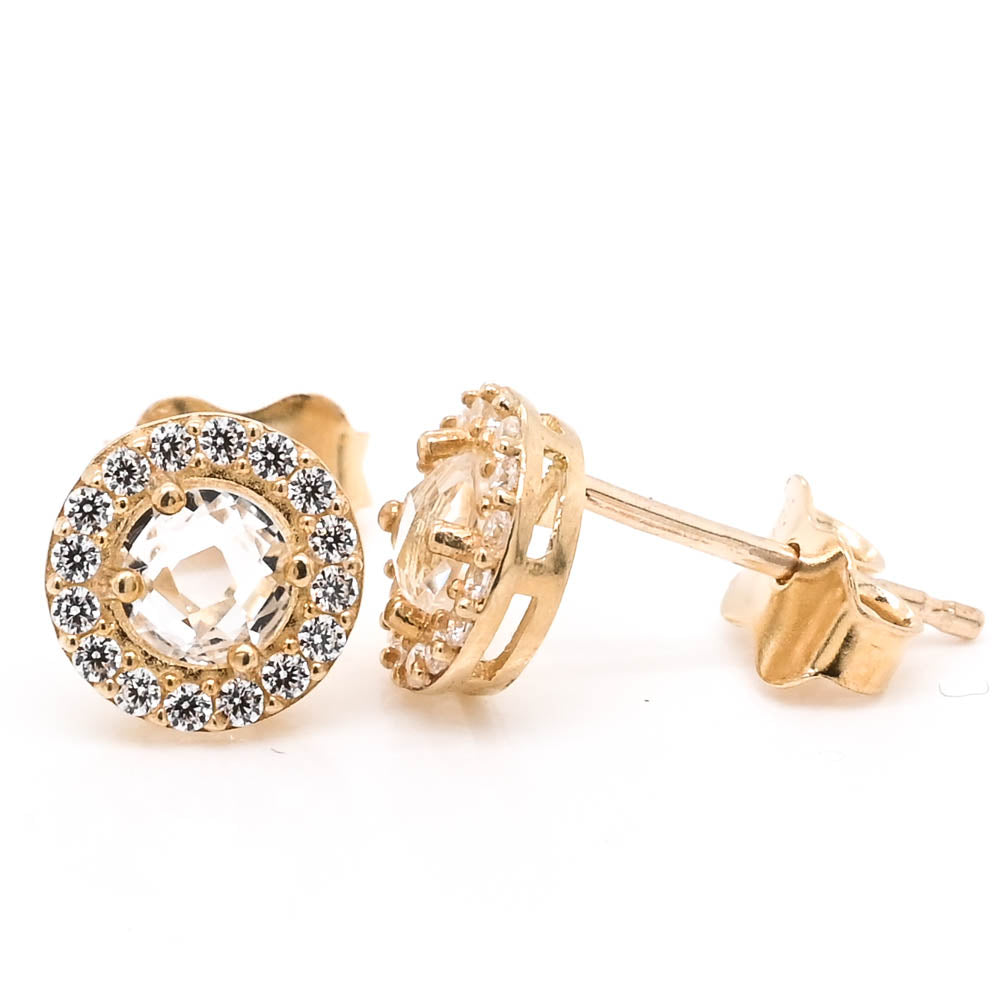 10KT Yellow Gold C.Z Halo Set Stud Earrings.