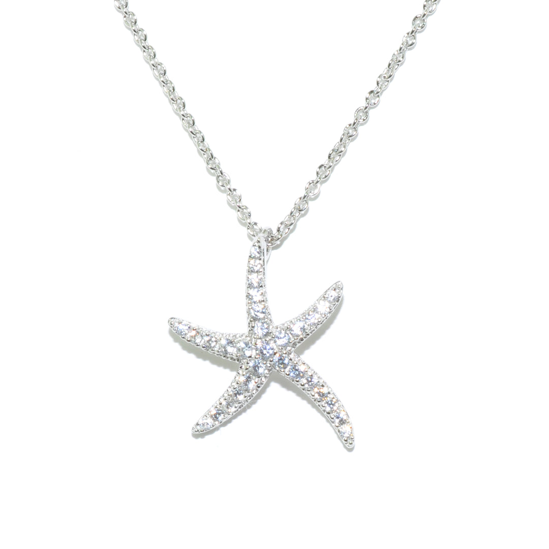 Larus Rhodium Plated Sterling Silver C.Z. Starfish Necklace.