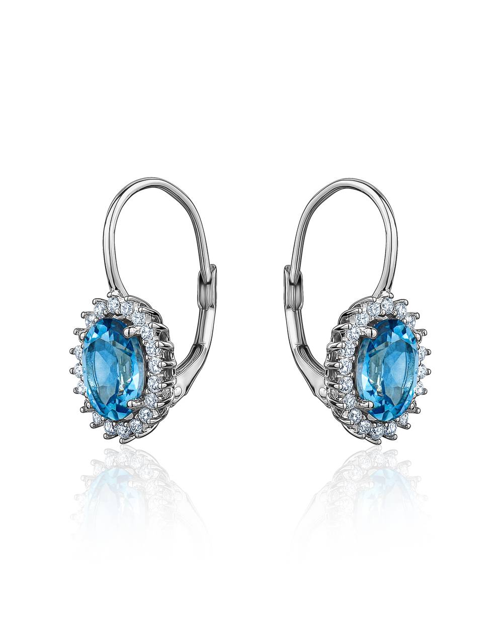 Larus Sterling Silver Blue Topaz & C.Z Leverback Earrings.