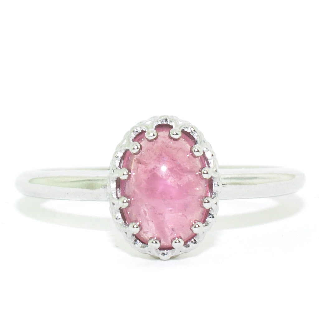 10KT White Gold 1.47CT Cabochon Pink Tourmaline Ring.