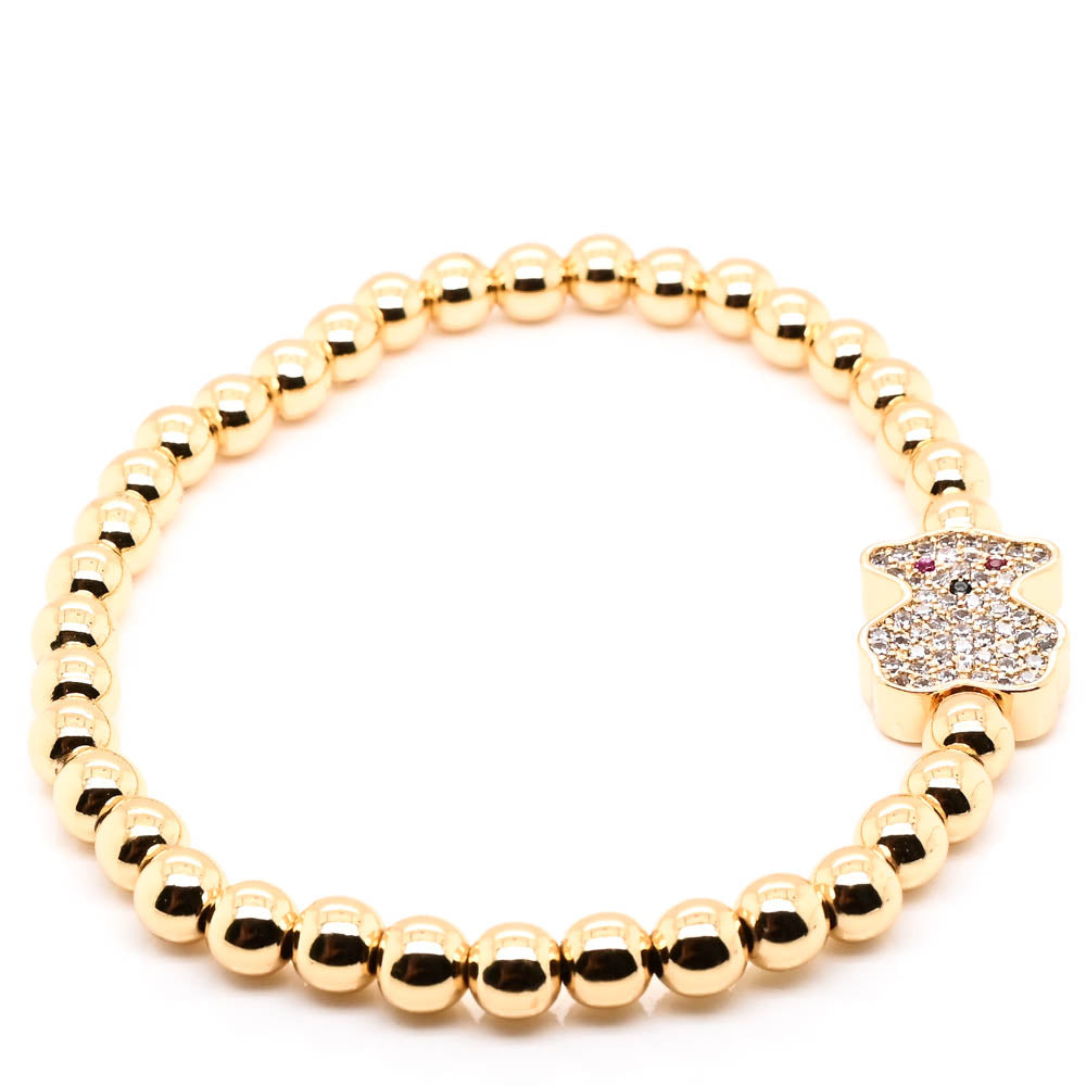 Gold Tone Metal C.Z Bear Stretch Bracelet.