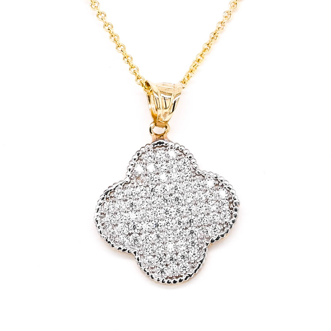 10KT Yellow Gold 18" C.Z Flower Necklace.