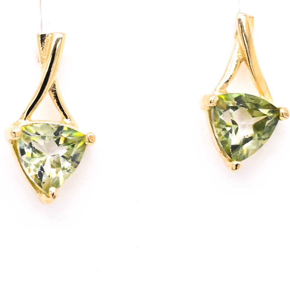 10KT Yellow Gold Green Topaz Stud Earrings.
