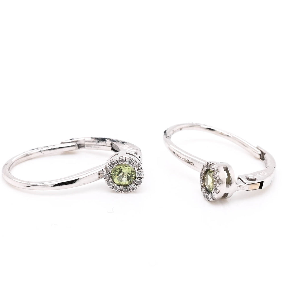 14KT White Gold Peridot & Diamond Halo Set Earrings.