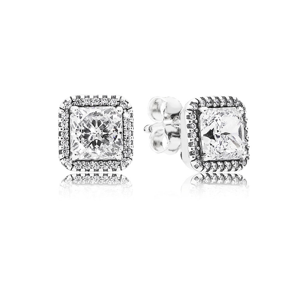 Square Sparkle Halo Stud Earrings
