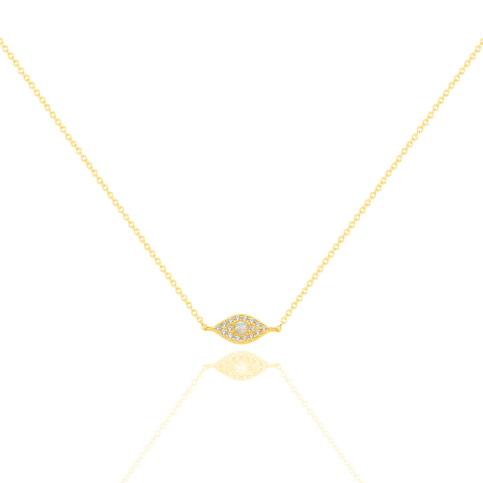 Sterling Silver Gold Vermeil 18" CZ Pave Evil Eye Necklace
